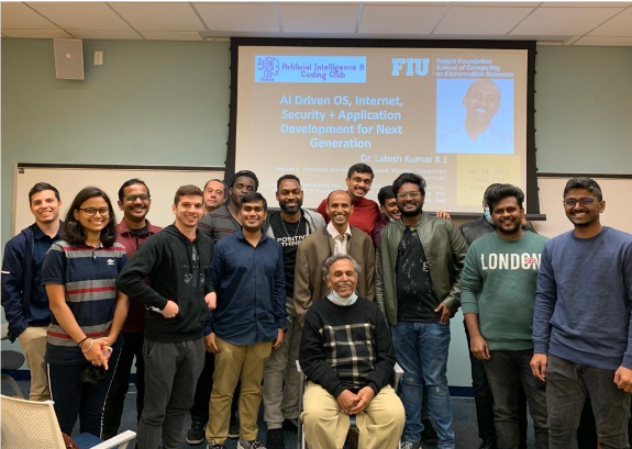 AICC members with Dr. S.S. Iyengar during the Jan. 28 workshop via the Artificial Intelligence and Coding Club.