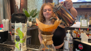 Gianna LaRusso brewing Lavazza coffee in a Chemex Brewer | Francine Canelo for PantherNOW